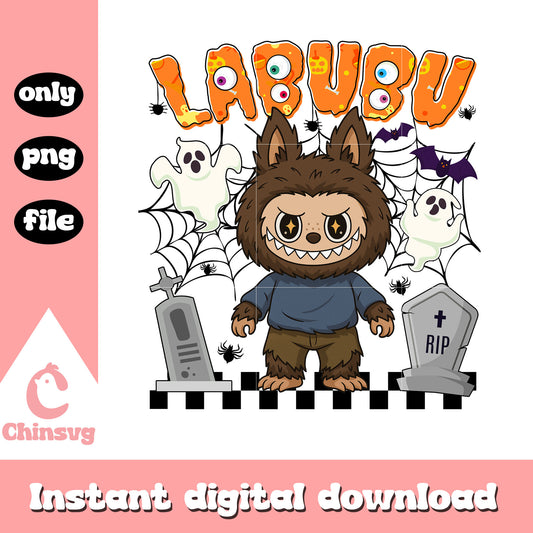 Labubu werewolf ver halloween design png, happy halloween png