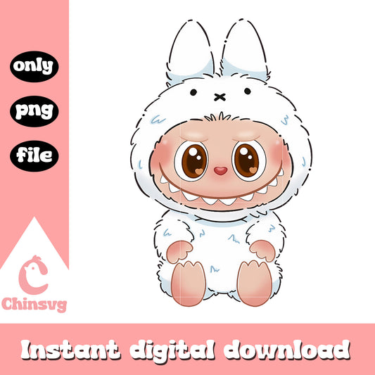 Labubu white costume design png, labubu cartoon png