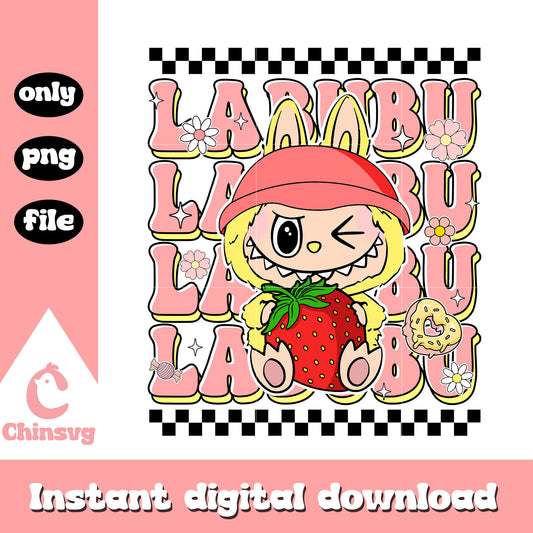 Labubu winking strawberry candy ver doll design png, labubu art png