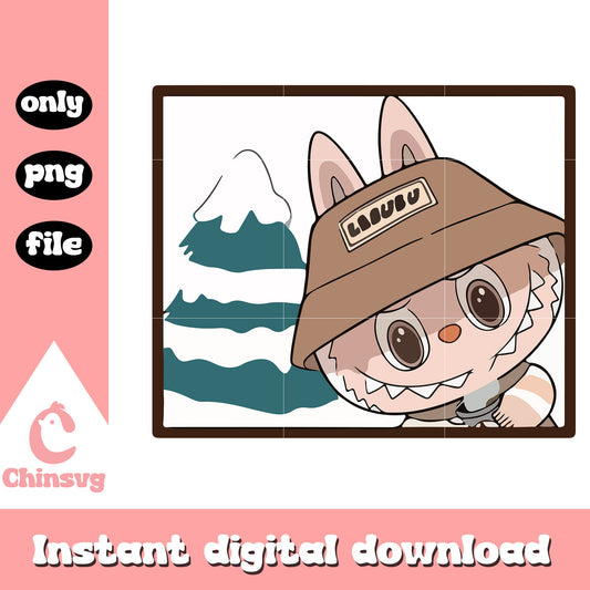 Labubu winter explorer doll design png, labubu cartoon png