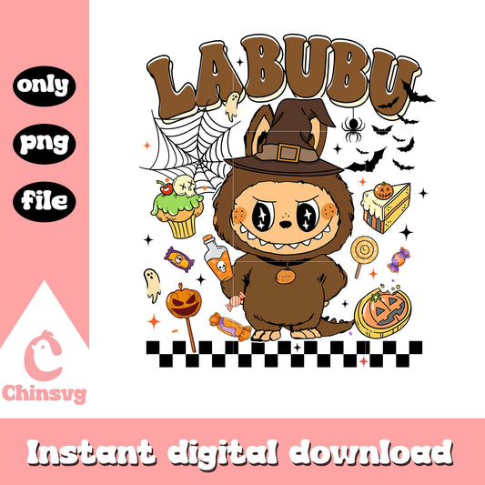 Labubu witch doctor clipart png, halloween labubu png