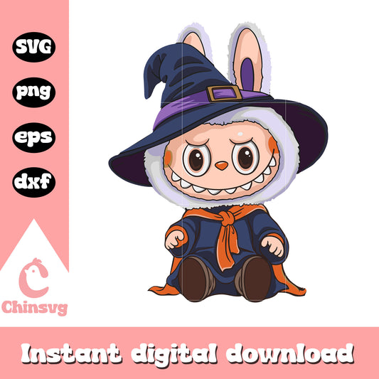 Labubu witch halloween drawing design svg, halloween witch svg