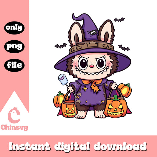 Labubu witch hand pumpkin design png, pumpkin halloween png