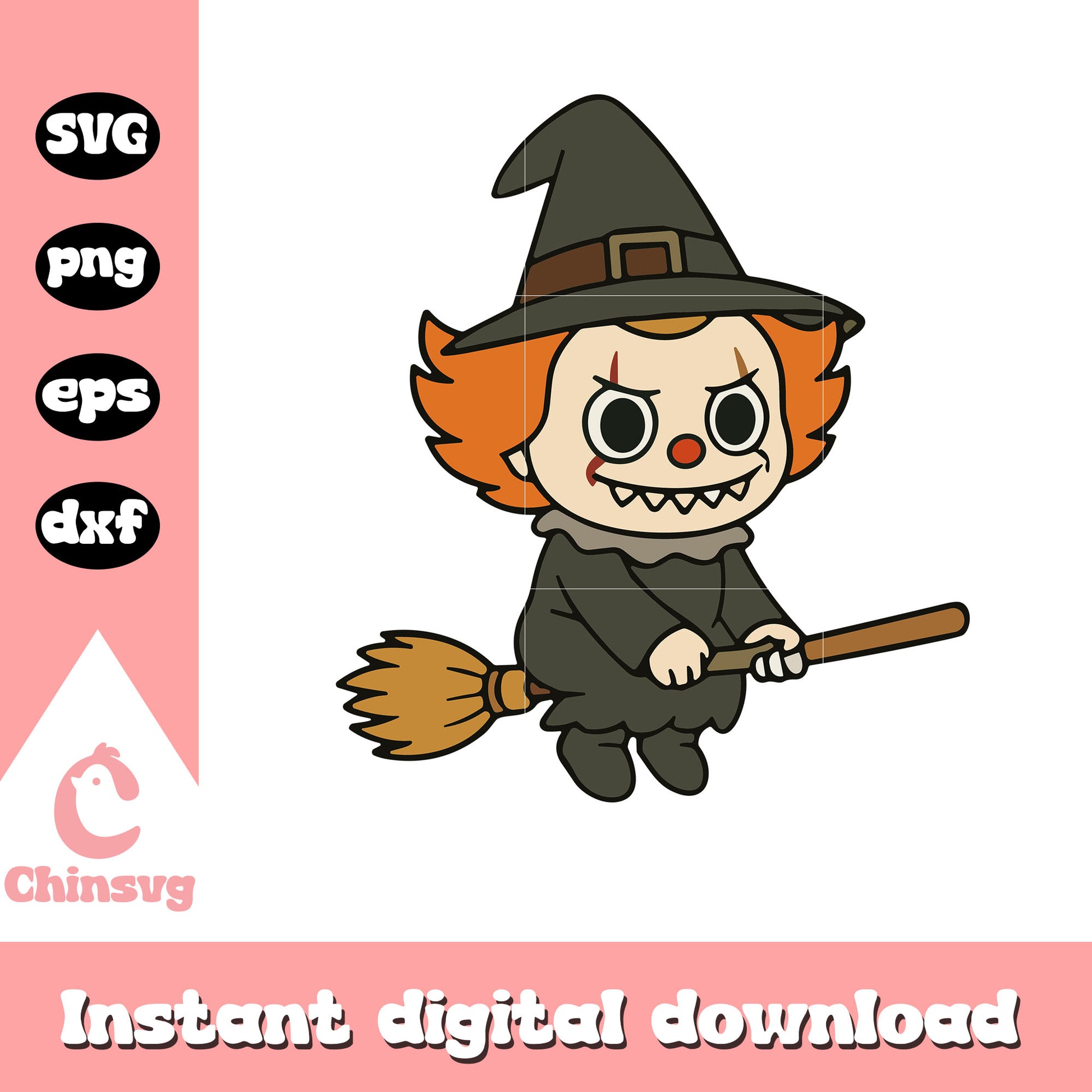 Labubu witch pennywise clothes design svg, pennywise cartoon svg