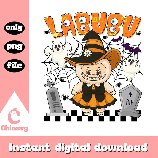 Labubu witch ver halloween design png, witch halloween png