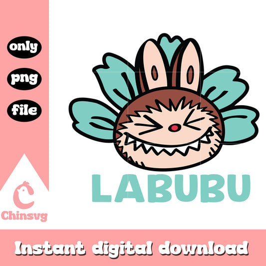 Labubu with green leaves design png, labubu character png