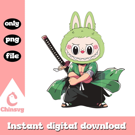 Labubu zoro cosplay clipart design png, labubu clipart png