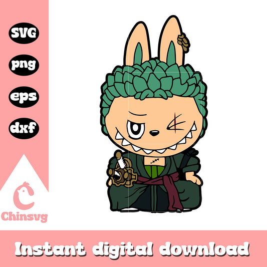 Labubu zoro halloween drawing design svg, zoro character svg