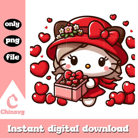 Lady kitty cat valentine day design png, valentine gift png