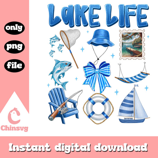 Lake life blue logo design png, summer holiday​ png, summer logo png