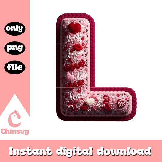 L alphabet design valentine png, heart valentine's day​ png