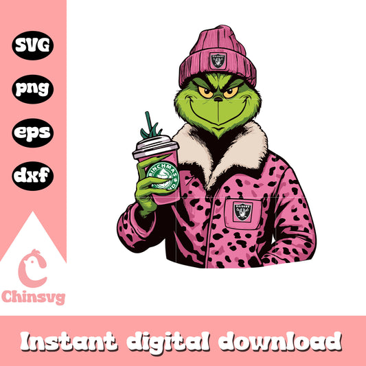 Las Vegas Raiders grinch and coffee svg, Las Vegas Raiders svg