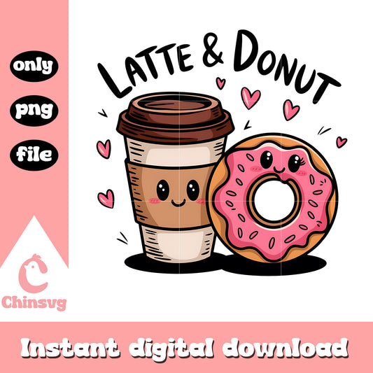Latte and donut valentine png, couple png, valentine png