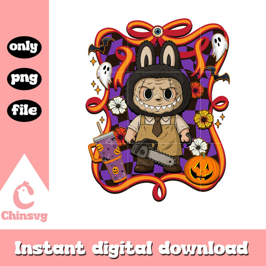 Leatherface halloween labubu bow png, leatherface cartoon png