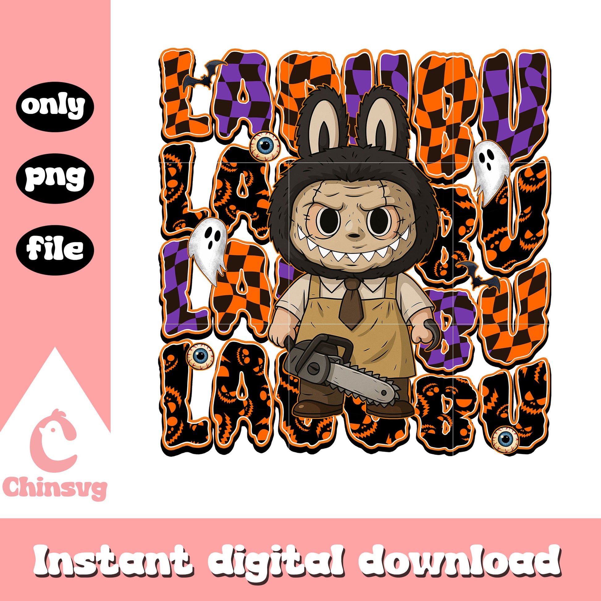 Leatherface labubu doll design png, leatherface character png