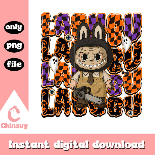Leatherface labubu doll design png, leatherface character png