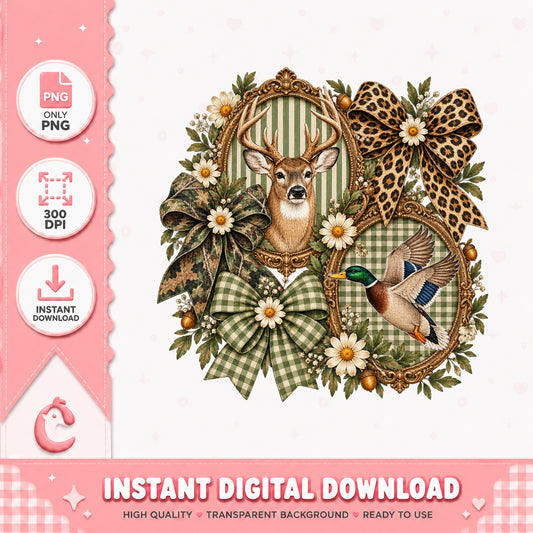 Leopard Bow Deer Duck Wreath PNG, Fall Autumn Clipart, 300 DPI PNG