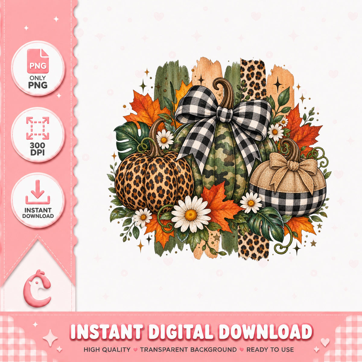 Leopard Buffalo Plaid Pumpkin Clipart, Fall Autumn Decor, PNG