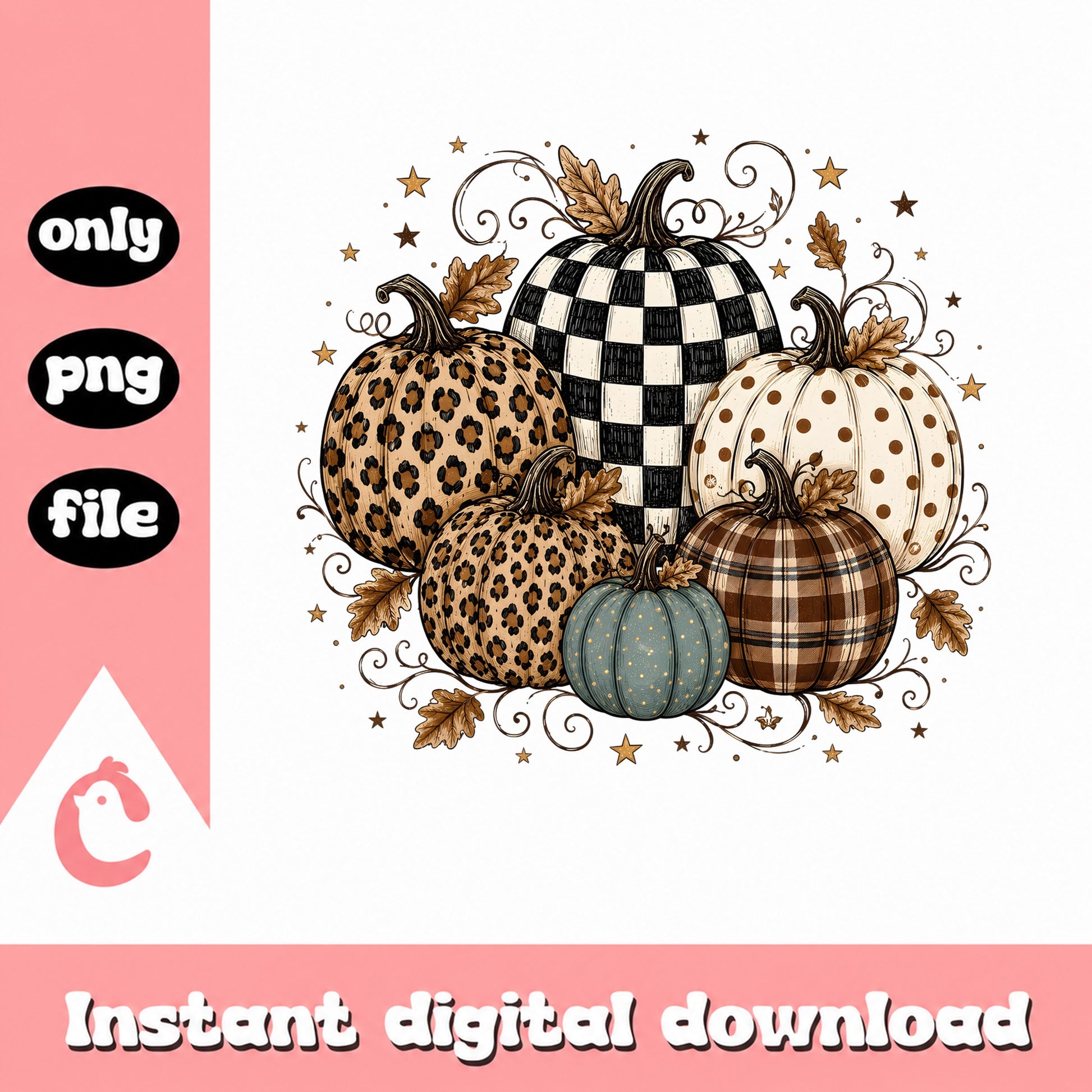 Leopard Checkered Pumpkin PNG, Fall Autumn Pumpkin PNG, Halloween PNG