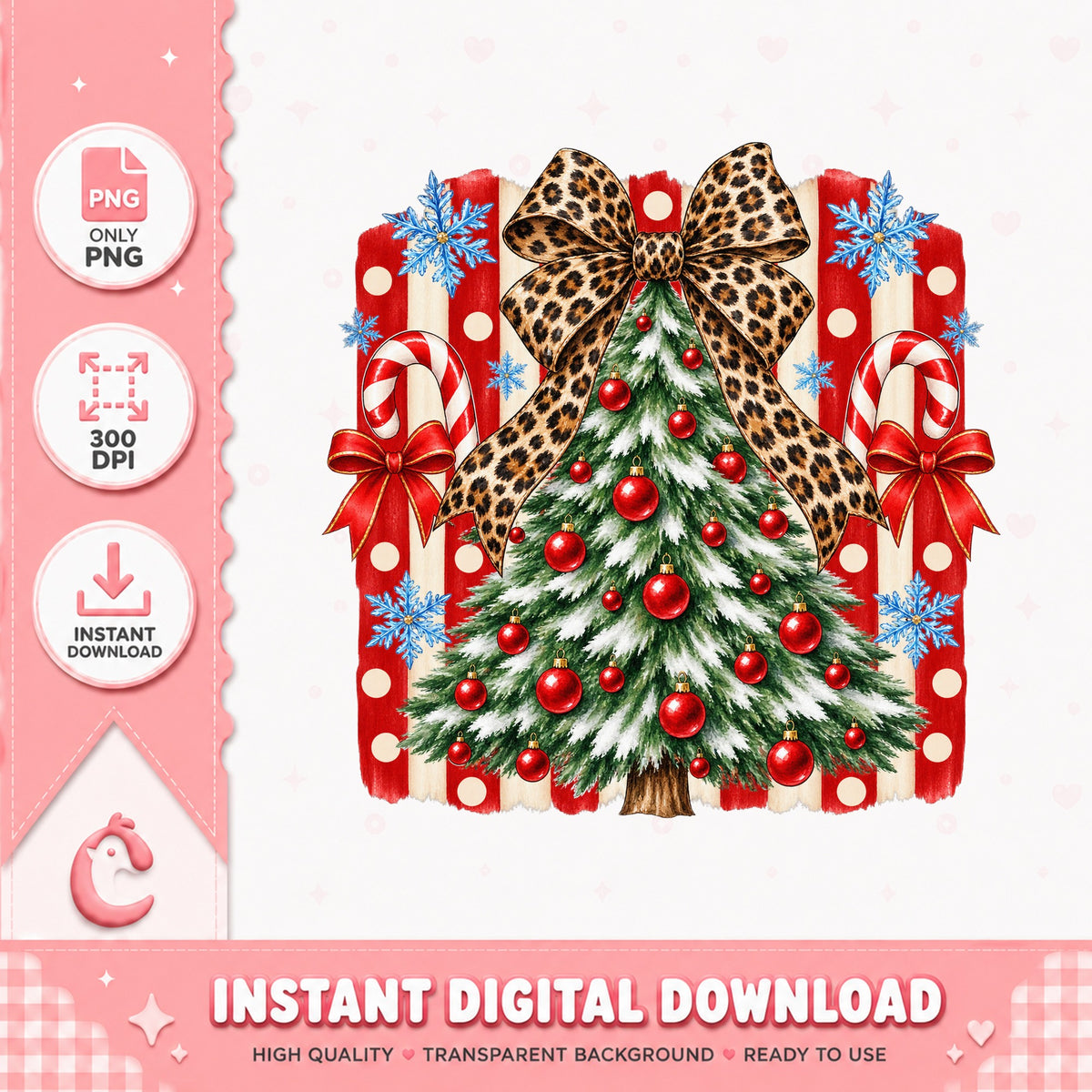 Leopard Christmas Tree PNG, Holiday Candy Cane Clipart, PNG