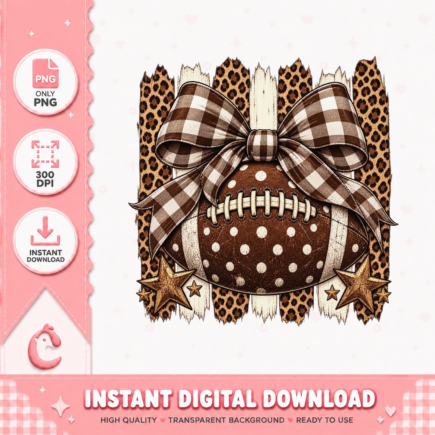 Leopard Football With Bow PNG, Brown Checkered Pattern, PNG