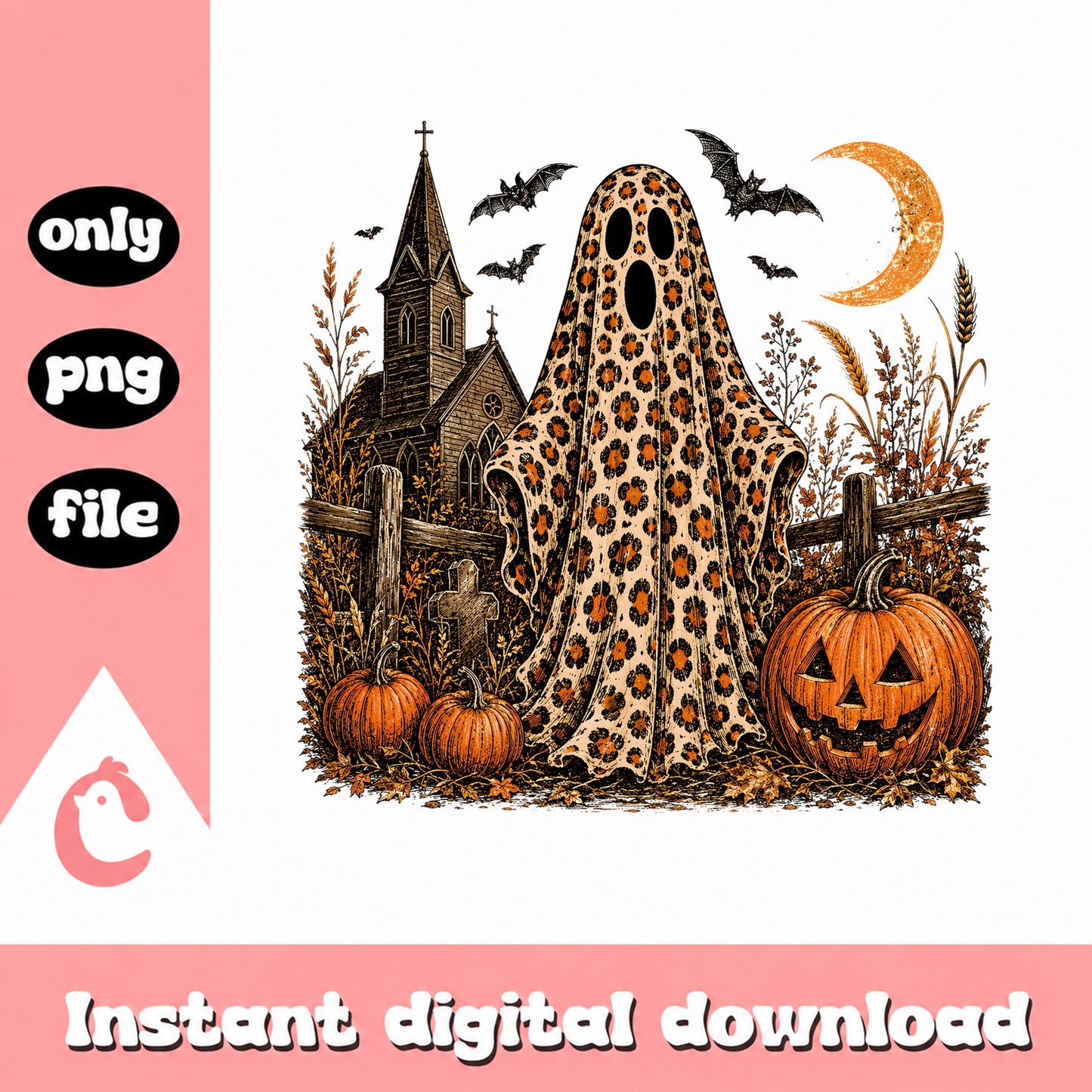 Leopard Print Ghost Halloween PNG, Spooky Ghost Pumpkin PNG, Halloween PNG
