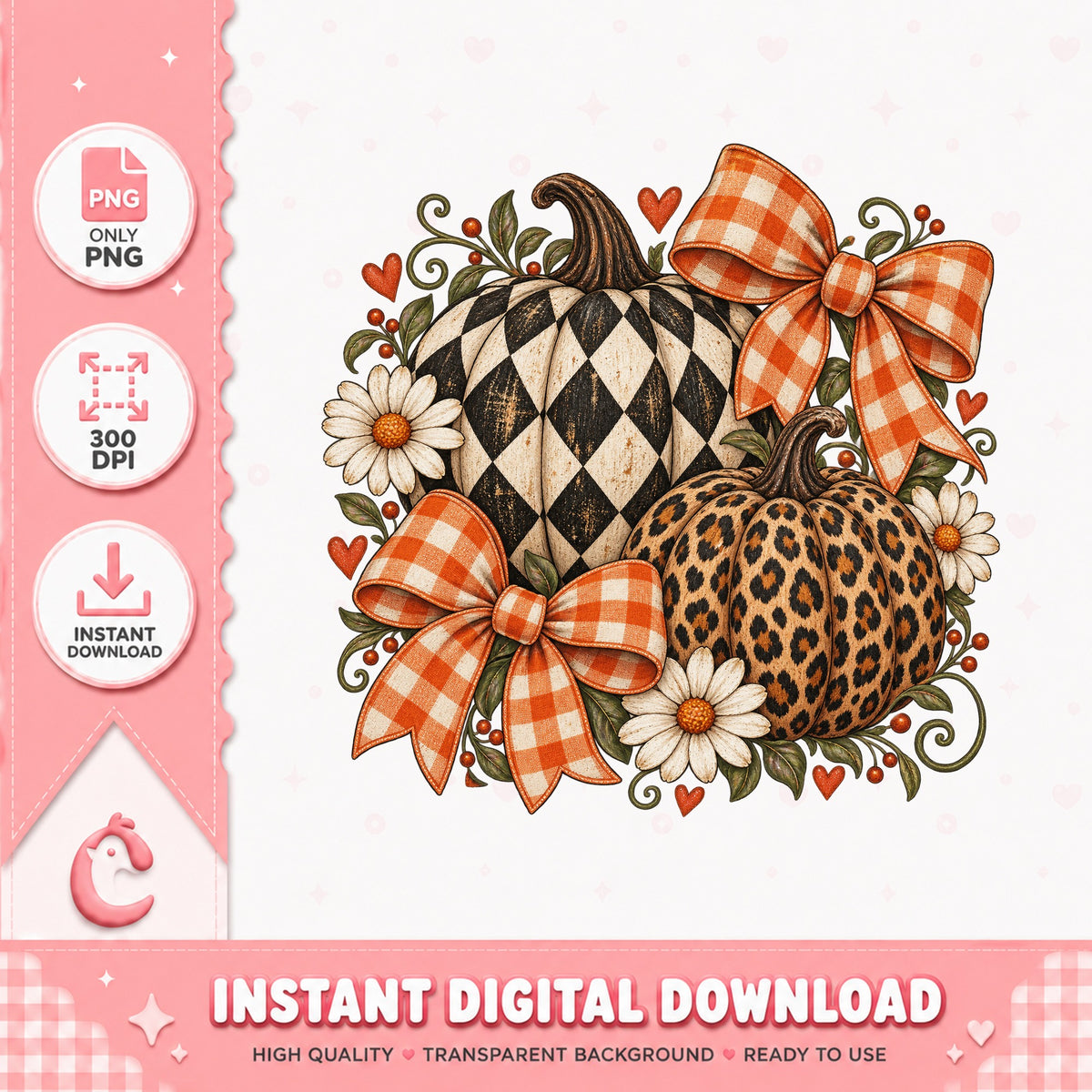 Leopard Print Pumpkin PNG, Fall Autumn Clipart, Buffalo Plaid PNG