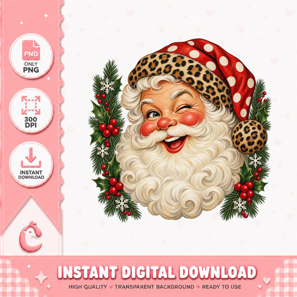 Leopard Print Santa Claus PNG, Christmas Santa Clipart, PNG