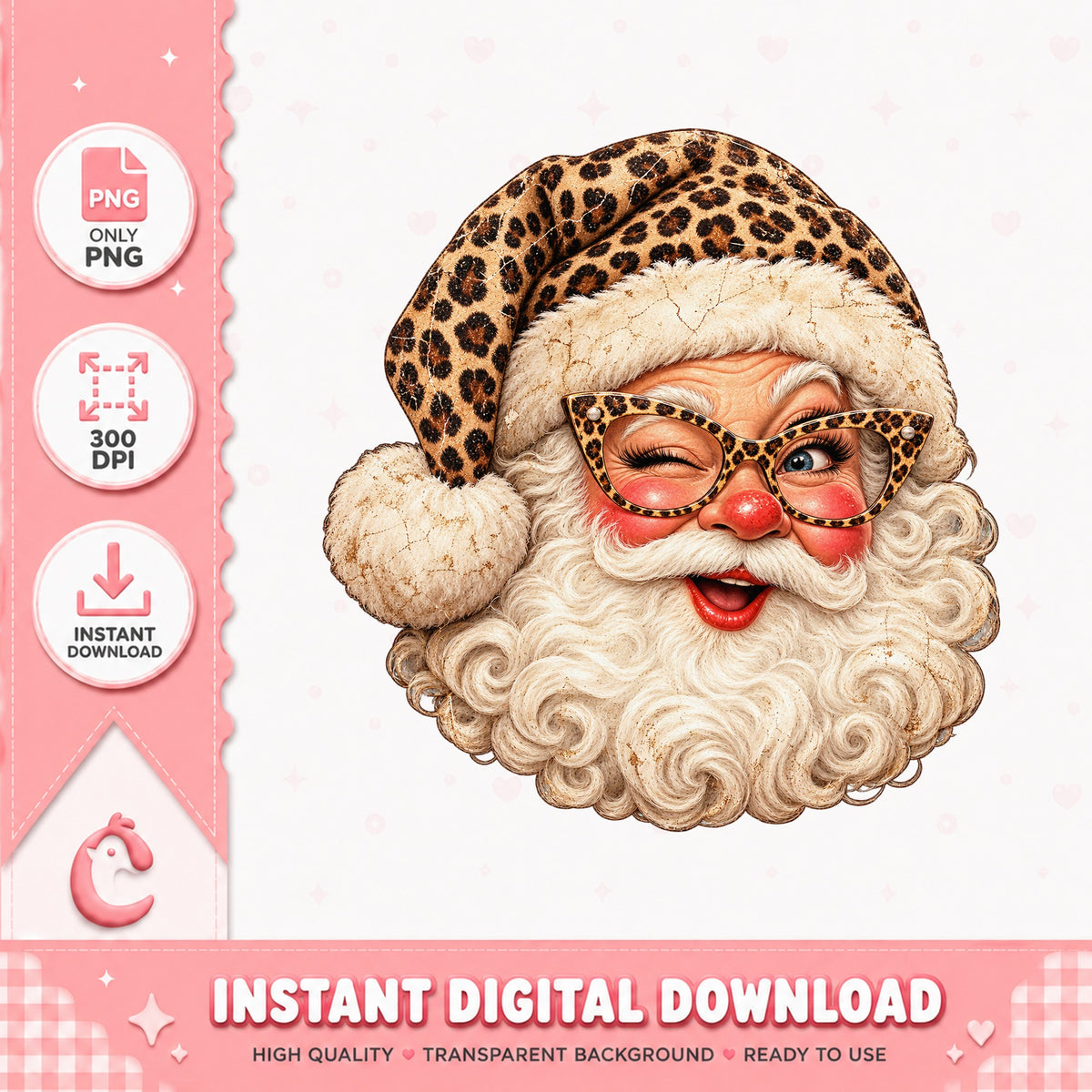 Leopard Santa Claus PNG, Christmas Santa Clipart, Sublimation PNG