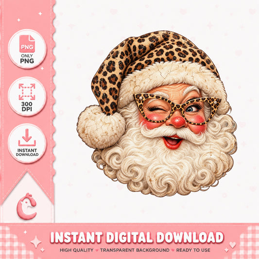 Leopard Santa Claus PNG, Christmas Santa Clipart, Sublimation PNG