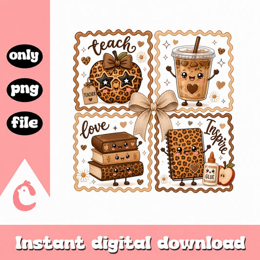 Leopard Teacher Teach Love Inspire PNG, Teacher Life PNG, Back To School PNG