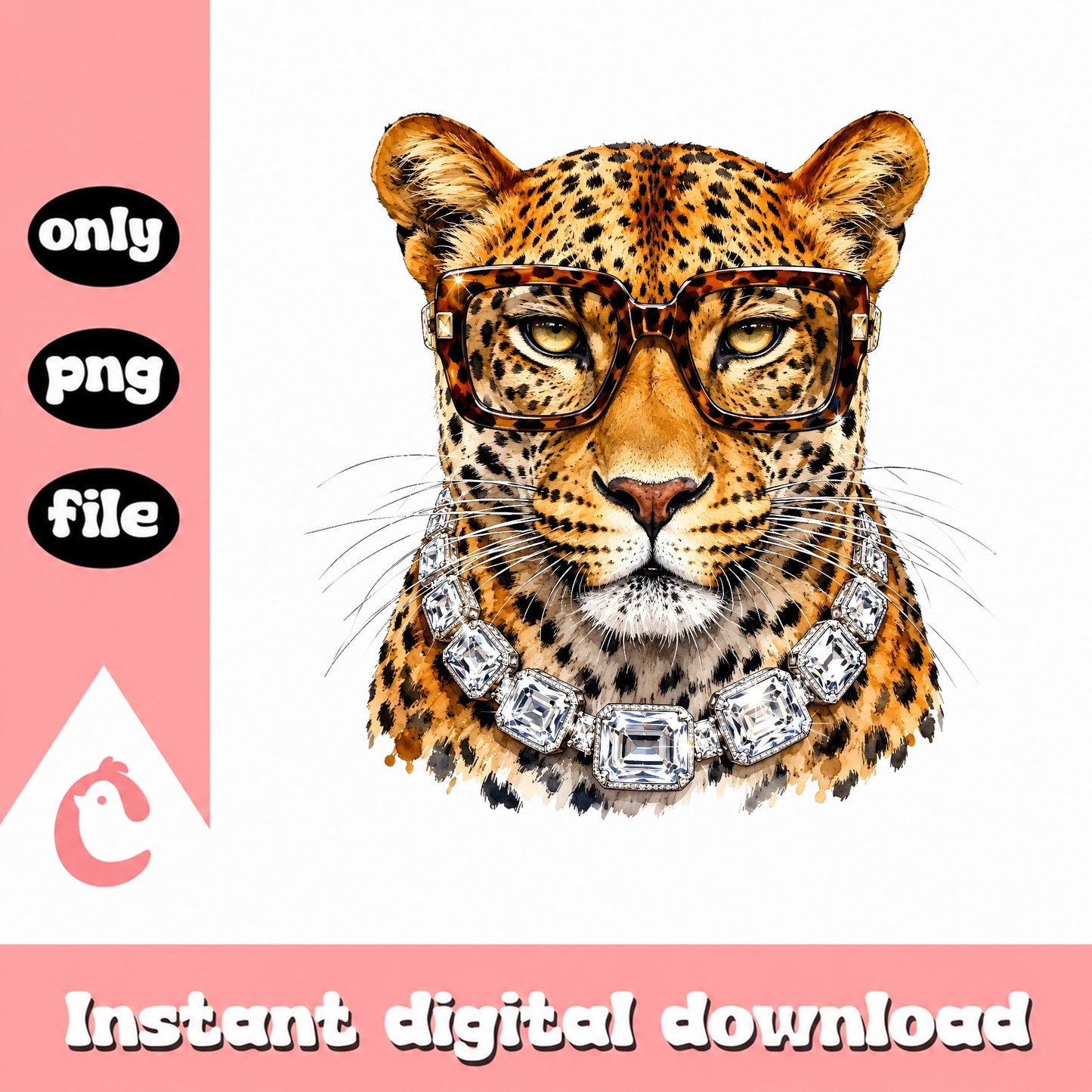 Leopard With Glasses And Diamond Necklace PNG, Cheetah PNG, Sassy Wild Cat PNG