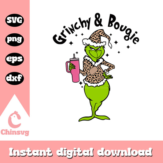 Leopard grinchy and bougie christmas svg, leopard christmas​ svg