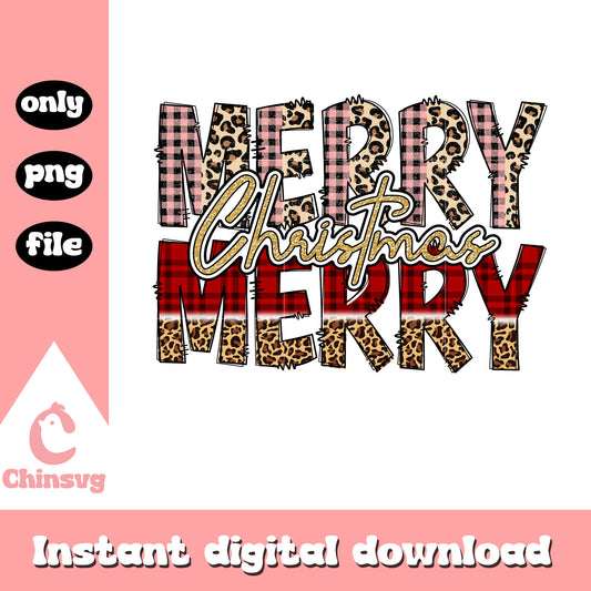 Leopard buffalo plaid merry merry christmas png, merry christmas png