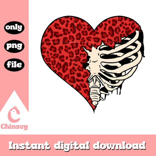 Leopard skin skeleton custom png, valentines skeleton​​​ png