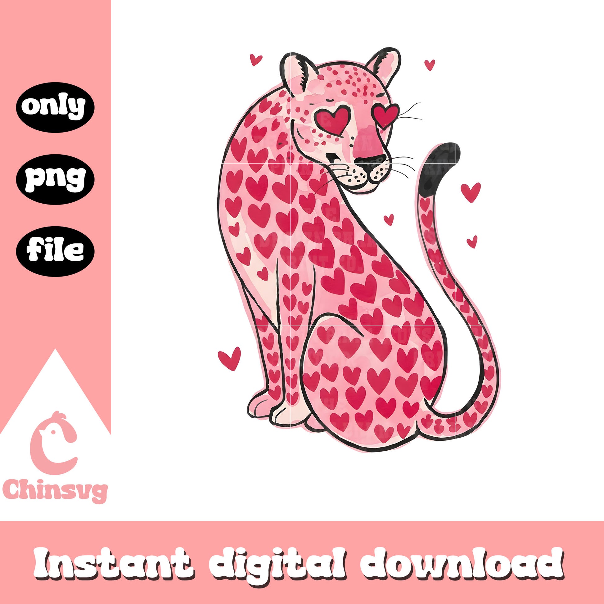 Leopart pink love valentine png, valentines animals​ png