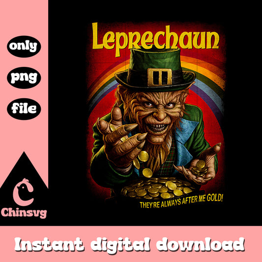 Leprechaun they're always after me gold png, poster film png, 80s movies png