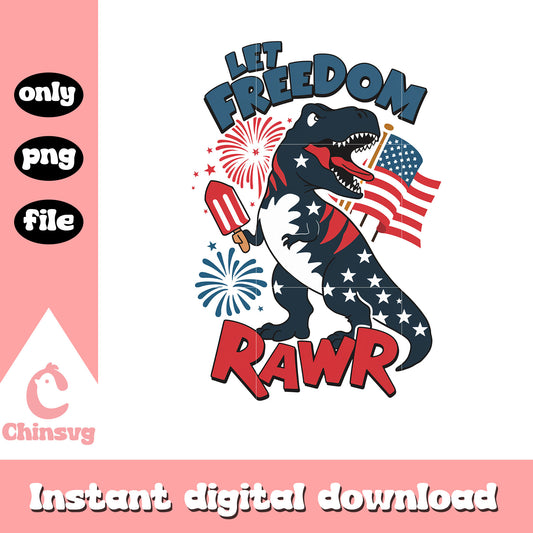 Let freedom rawr dinosaur design png, happy 4th of july png