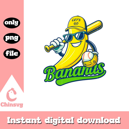 Let go banana playing baseball design png, baseball player png