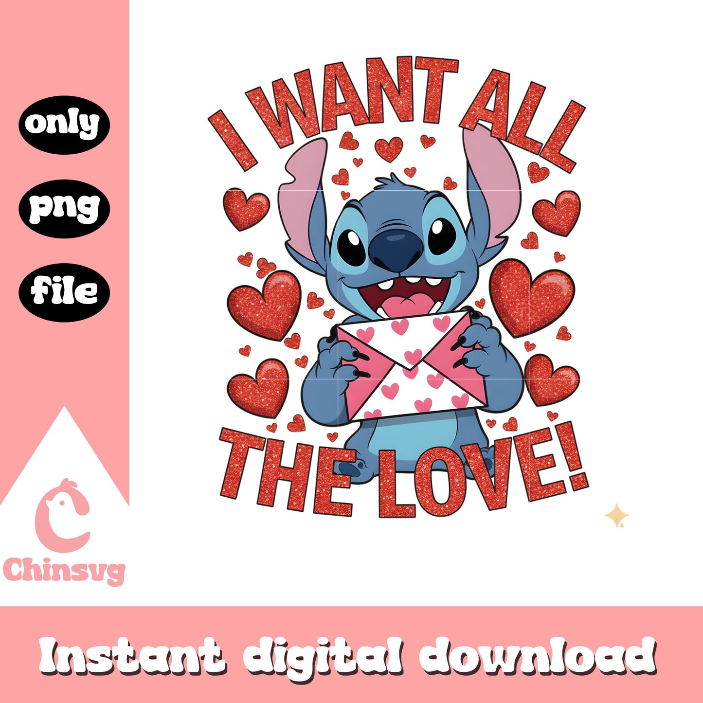 Letter hearts stitch love png, stitch valentine​​​​​ png