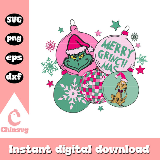 Light bulb grinch mas design svg, merry pink christmas​ svg