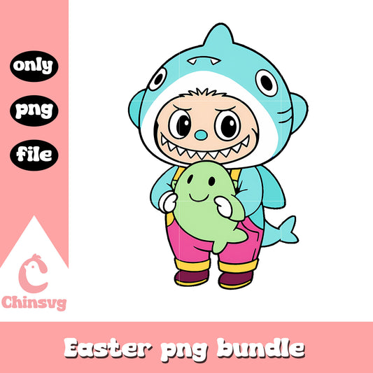 Light blue baby shark labubu cute doll drawing png, labubu blue png
