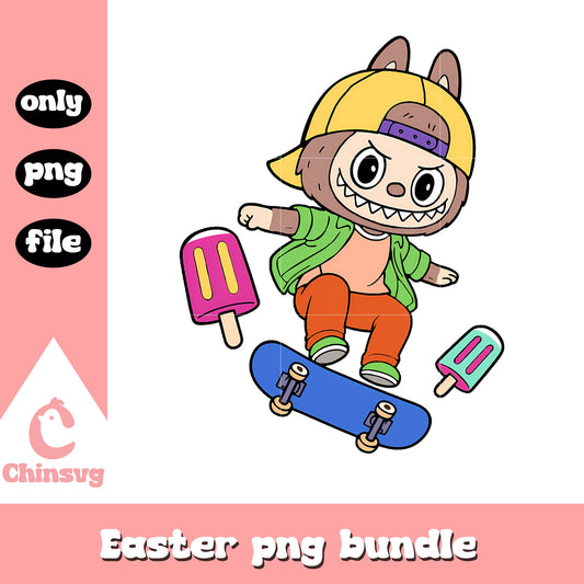 Light brown cool skater labubu cute doll design png, labubu art png