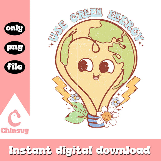 Light bulb cartoon use green energy png, earth day quotes png