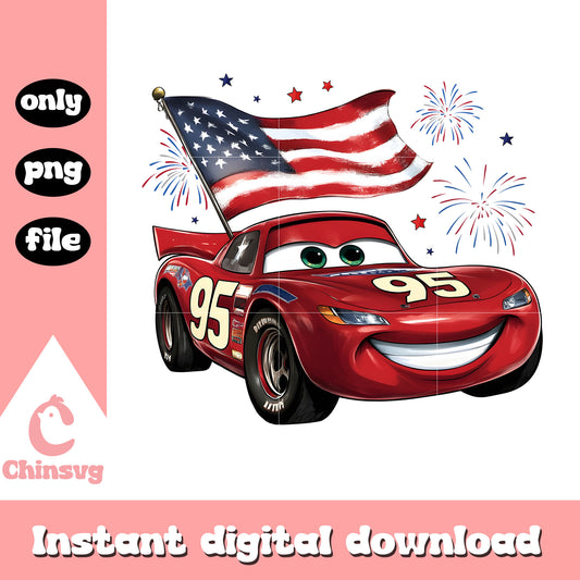 Lightning McQueen 95 usa flag png, Lightning McQueen 4th of july png