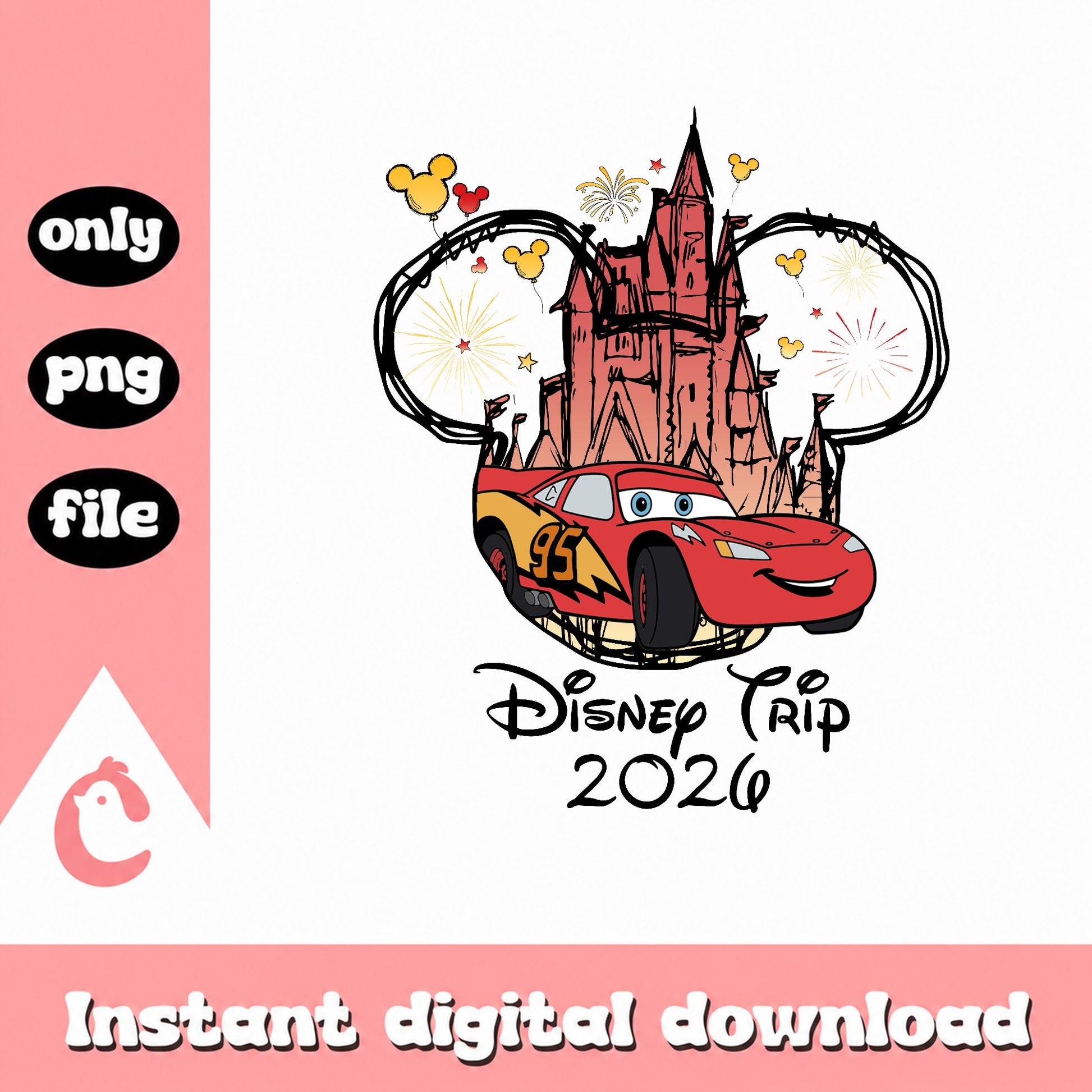 Lightning McQueen Disney Trip 2026 PNG, Disney Cars PNG, Disney Castle PNG