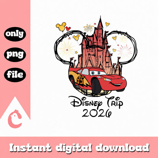 Lightning McQueen Disney Trip 2026 PNG, Disney Cars PNG, Disney Castle PNG