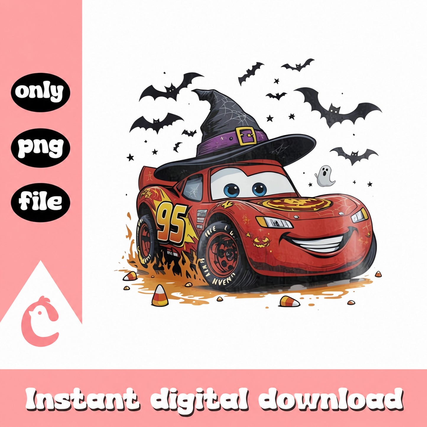 Lightning McQueen Halloween PNG, Disney Cars Clipart, Witch Hat PNG