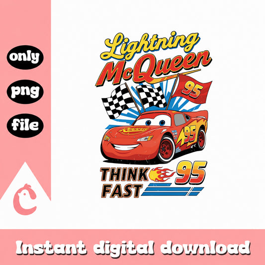 Lightning McQueen SVG PNG, Disney Cars SVG, Think Fast PNG