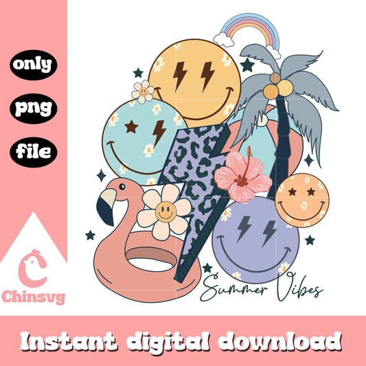Lightning and smiley emoji summer vibes png, summer vibes png